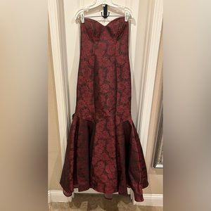 Prom Dress- Mermaid Style- Red Rose pattern. Size 12